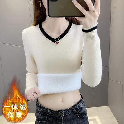保暖内衣女加厚加绒V领针织毛衣