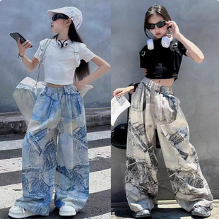 纯棉女童爵士舞服装 甜辣jazz时髦模特走秀儿童街舞嘻哈演出服T恤