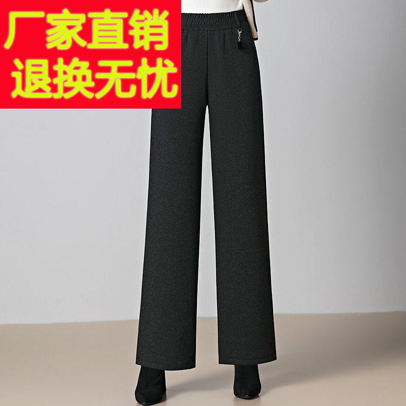 妈妈毛呢裤子秋冬加绒加厚长裤中老年女装冬季高腰休闲裤中年女裤