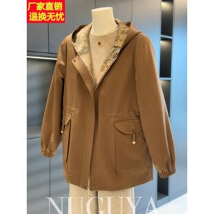 时尚休闲中老年风衣夹克衫女连帽春装新款上衣洋气显瘦妈妈装外套