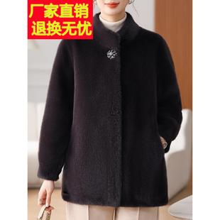 采购产品中年母亲冬季皮草外套，时尚彷貂皮丝绒上衣，中老年妇女
