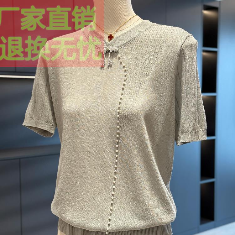 中国风妈妈装针织衫女短袖2025年夏装新款上衣气质复古中老年T恤