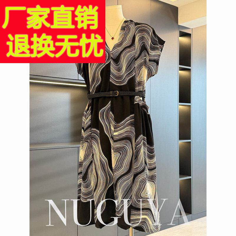 时髦洋派中长版雪纺洋装女妈妈装2025夏装新款气质显瘦中年裙子