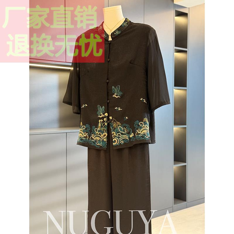 复古中国风妈妈装雪纺套装女夏装新款百搭气质中老年两件套