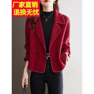 女装 长袖 时尚 宽松西式 气质休闲上 酒红色运动夹克女装 2025早秋新款