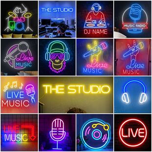音乐节livehouse直播间吉他钢琴音符霓虹灯发光字酒吧琴行装饰灯