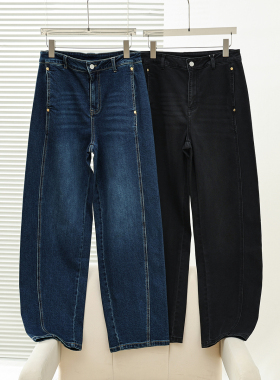 2025秋冬新款女装学院风休闲复古牛仔弯刀裤长裤TBTJ2549E1A