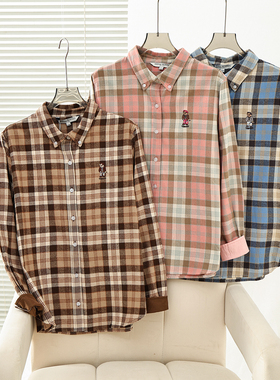 2025秋冬新款学院风复古休闲刺绣格纹翻领长袖衬衣女TTYC258901R