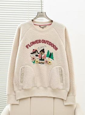 2025秋冬新款学院风舒适圆领罗纹仿羊羔毛长袖卫衣女TTMA254VC8D