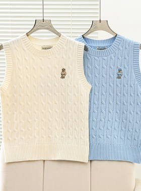 2026年春季新款学院风复古绞花圆领针织衫毛衣背心女TTKN2612C5E