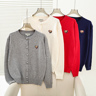 2026春季新款女装学院风简约刺绣圆领针织衫毛衣开衫YTCK2611B1K