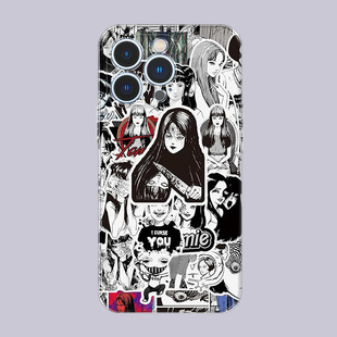 川上富江伊藤润二手机壳适用于iPhone14软华为P70全包小米13荣耀nova8 9pro玻璃苹果16pro硅胶小羊皮保护套15