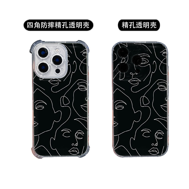 抽象线条人脸 适用于iPhone17promax手机壳苹果16pro软透明硅胶oppo荣耀300红米k保护套iqoo10小米华为mate60