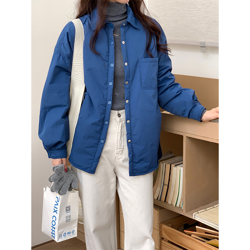 克莱因蓝宽松夹棉衬衫外套女款