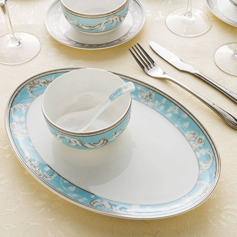 隆达骨瓷2人餐家用餐具好看的碗盘深盘鱼盘欧式浮雕洛丽塔微瑕,餐饮具,碗,淘宝优惠券,粉丝福利购,淘宝优惠卷