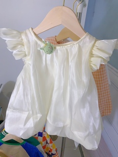 宝宝洋气小飞袖 女童2025夏季 韩版 新款 上衣裙 儿童甜美亮面娃娃衫