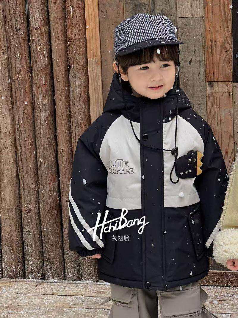 实体店2025新款儿童HCB棉服男童韩版卡通小恐龙黑色兔毛绒外套