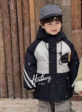 实体店2025新款儿童HCB棉服男童韩版卡通小恐龙黑色兔毛绒外套
