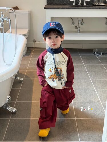 Papo新款男童女童加绒卫裤秋冬款中大童冬季加绒加厚儿童卫裤