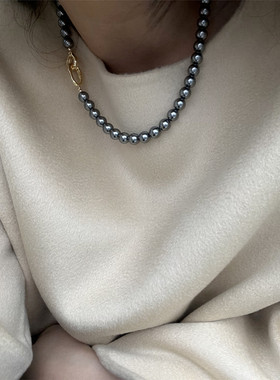 施家珍珠女正圆强光气质毛衣链