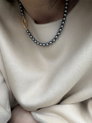 施家珍珠女正圆强光气质毛衣链