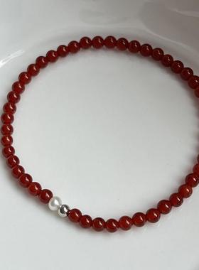 特价串珠红玛瑙珍珠手串纯银本命