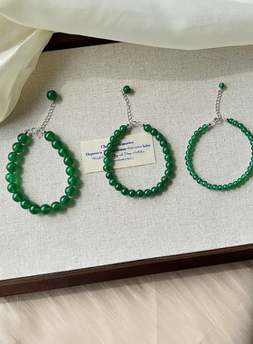 串珠手链绿玛瑙纯银新中式时尚女