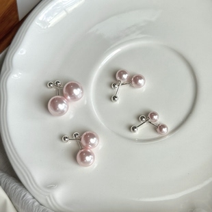 樱花粉施家珍珠螺丝拧扣耳钉s925纯银防掉防丢耳饰养耳洞高级感女