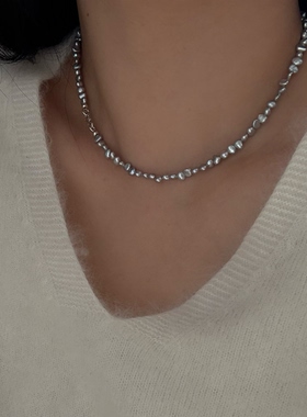 小众设计巴洛克碎银子灰珍珠项链轻奢气质高级感锁骨链s925纯银女