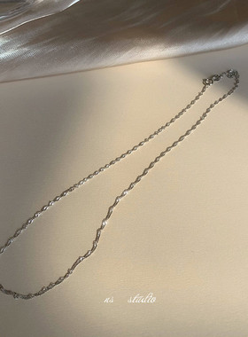 细闪极简通体925纯银项链 水波纹锁骨链气质通勤百搭吊坠链冷淡风