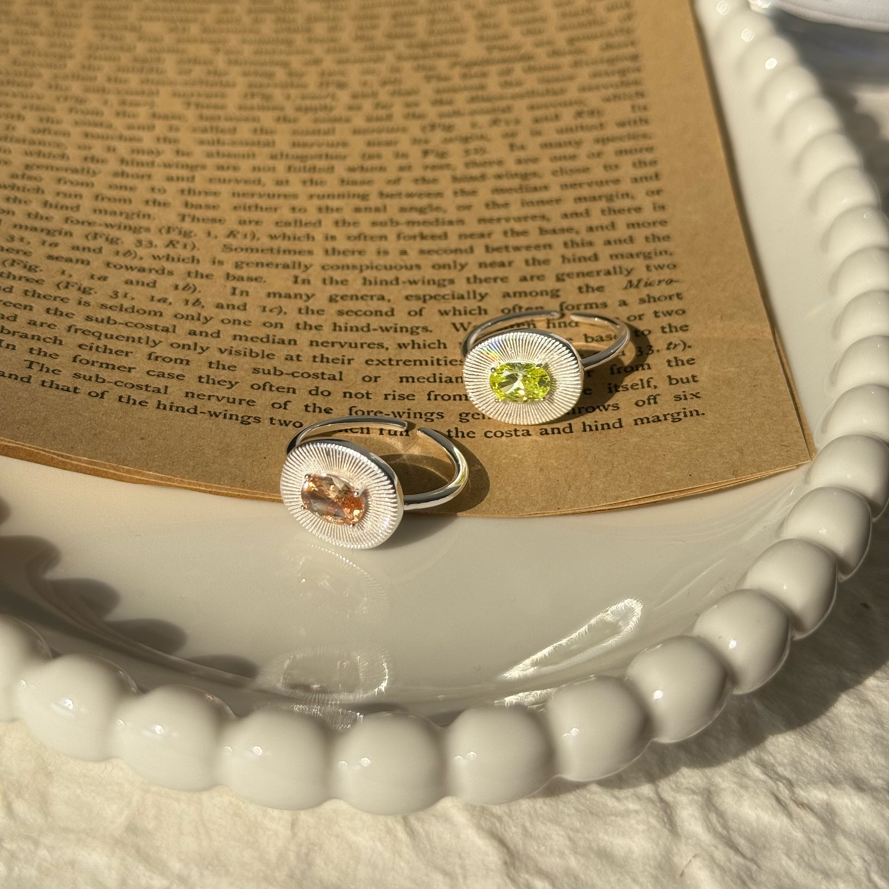 私物超好用拉丝复古彩色锆石橄榄色椭圆法式复古开口戒指s925纯银