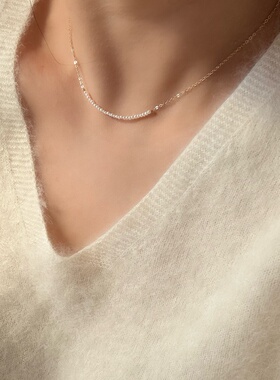 精致极小珍珠微笑项链轻奢小众气质百搭锁骨链美国进口14k包金女