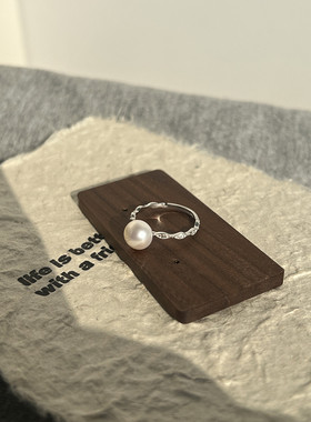 女天然珍珠轻奢纯银戒指可调节