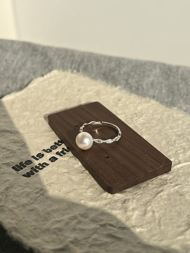 女天然珍珠轻奢纯银戒指可调节