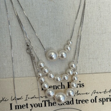 微笑合集！s925纯银渐变施家珍珠锁骨链小众气质百搭通勤项链叠戴