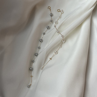 进口施家珍珠仿澳白/真多麻手链错落满天星手饰美国14k包金可调节