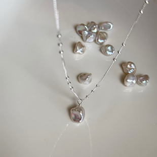 天然淡水巴洛克珍珠项链s925纯银间珠时尚 锁骨链简约通勤叠戴个性