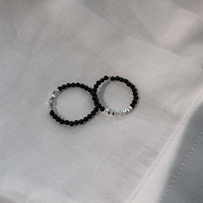 925纯银小众个性黑玛瑙碎银戒指