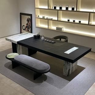 大理石实木办公室茶桌意式极简设计师别墅大平层轻奢高级感泡茶台