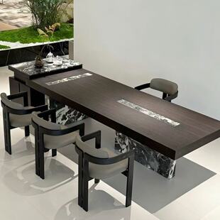 高端茶台意式轻奢简约设计师款大理石实木岛台泡茶桌2026新款现代