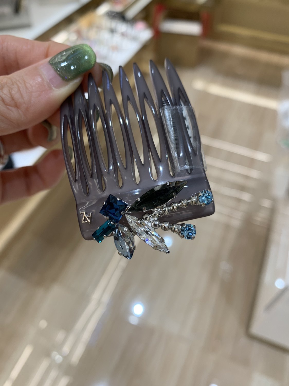 alexandrezouari亚历山大施华利精致手工榄型水钻刘海发梳叉梳8齿