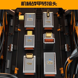 USB3.1toType-C机械战甲转接头120W 6A PD诱骗快充转换器