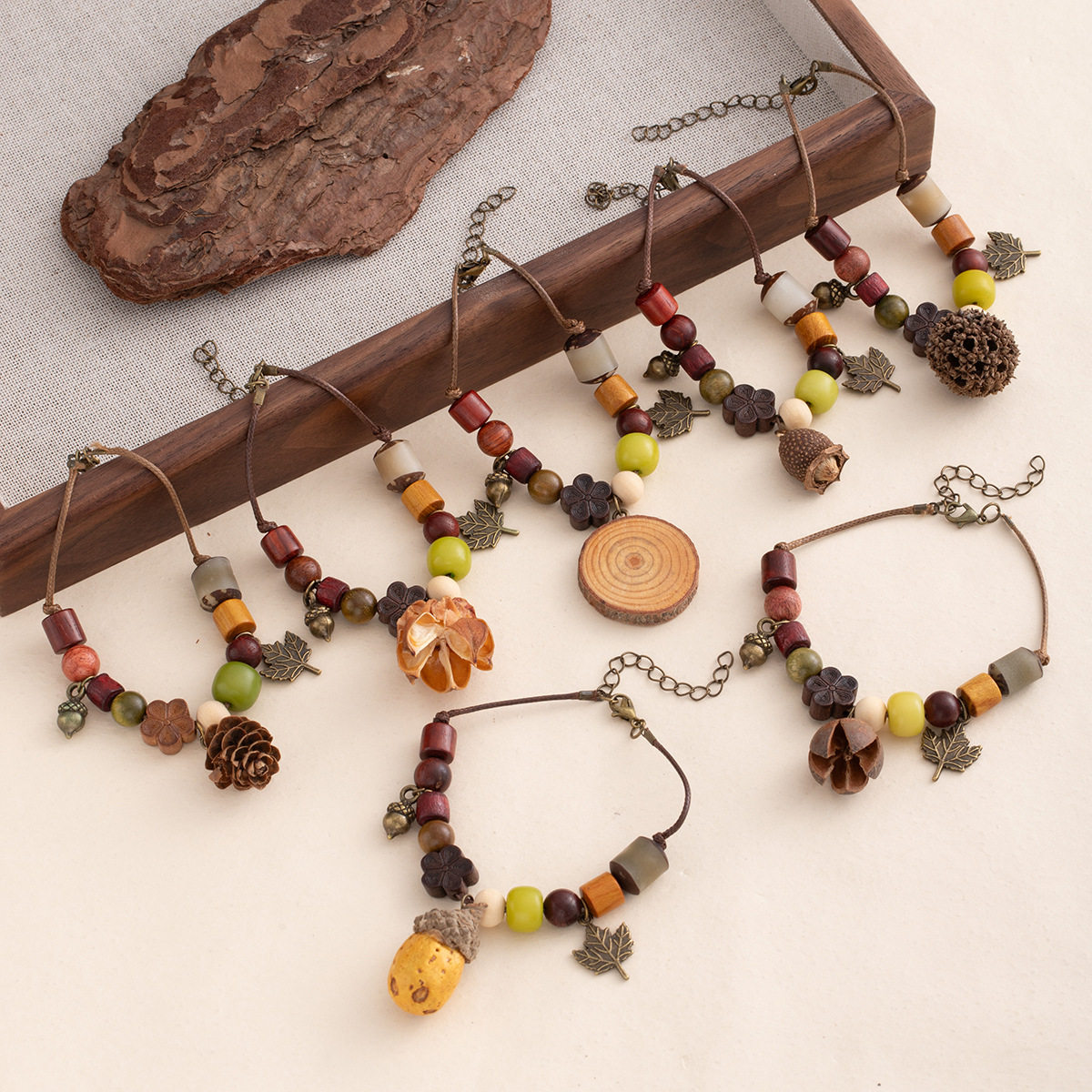 复古森系手工编织植物手链天然果实橡果手绳女小众文艺民族风手串,饰品/流行首饰/时尚饰品新,手链,淘宝优惠券,粉丝福利购,淘宝优惠卷