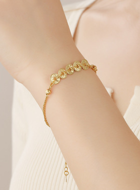 新中式国风超闪金色铜钱手链新潮轻奢小众手环招财可调节精致手饰