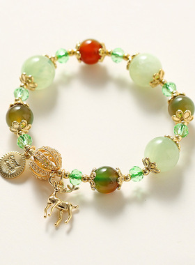 【一鹿有你】葡萄石水晶手链天然玛瑙麋鹿串珠手串圣诞节礼物ins