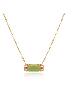 【马鞍花】巴度饰品和田青玉配饰项坠S925银项链批发女银饰冷淡风