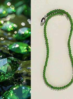 新品8mm绿玉髓圆珠单圈项链女不掉色夏季高级感串珠项链项饰批发