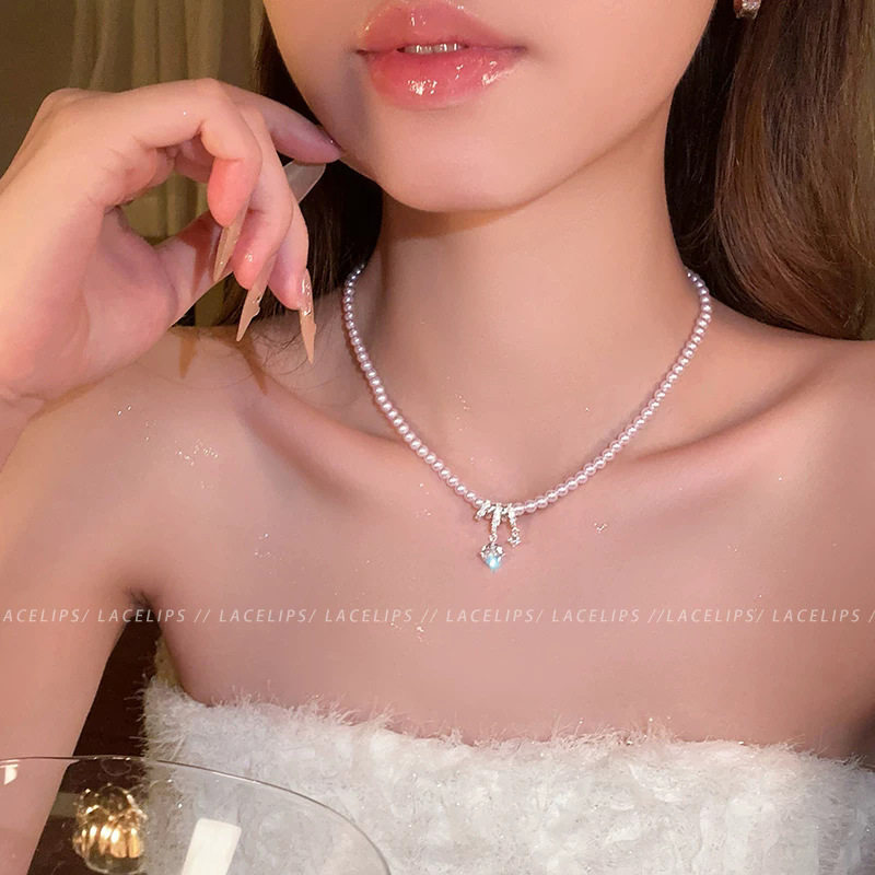 轻奢闪钻吊坠珍珠项链女2026新款高级感锁骨链小众颈链设计感配饰