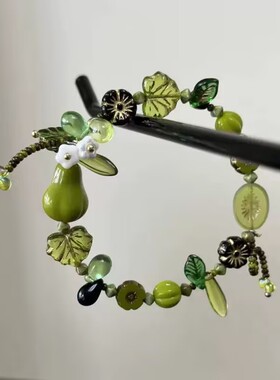 绿色青梨串串珠手链女小众设计感复古手串时尚百搭网红手饰品批发