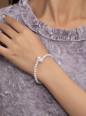 韩版简约ins风百搭串珠珍珠手链女温柔气质可调节开口巴洛克手饰